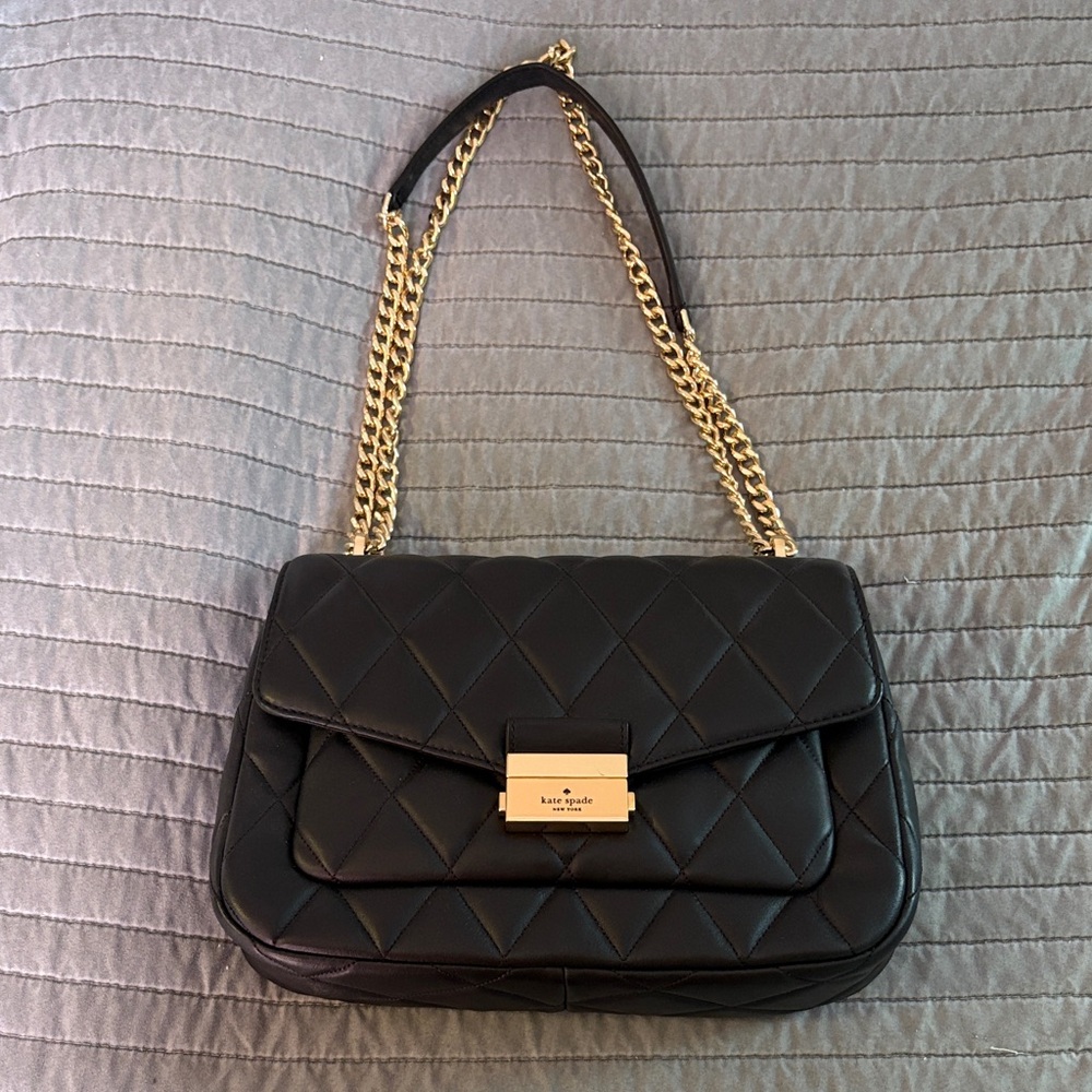 Kate Spade Black Quilted Shoulder Bag with Gold Chain